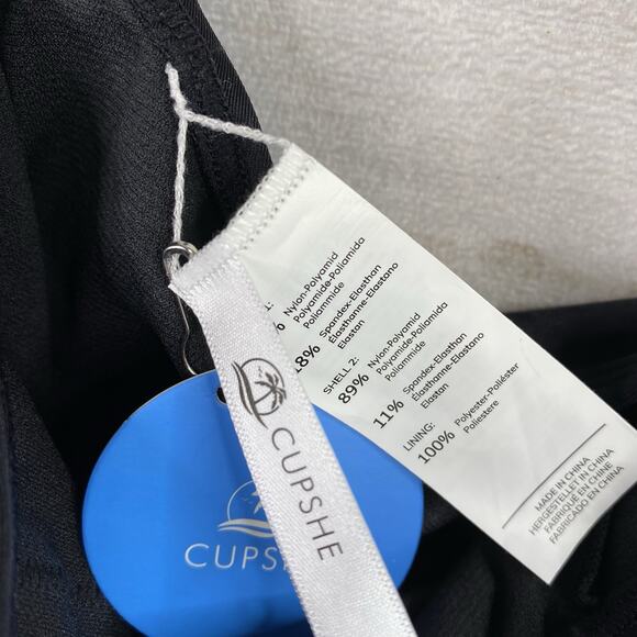 CUPSHE One Piece Swimsuit Sz S Black One Shoulder Mesh Panel Slimming NWT - Picture 3 of 5